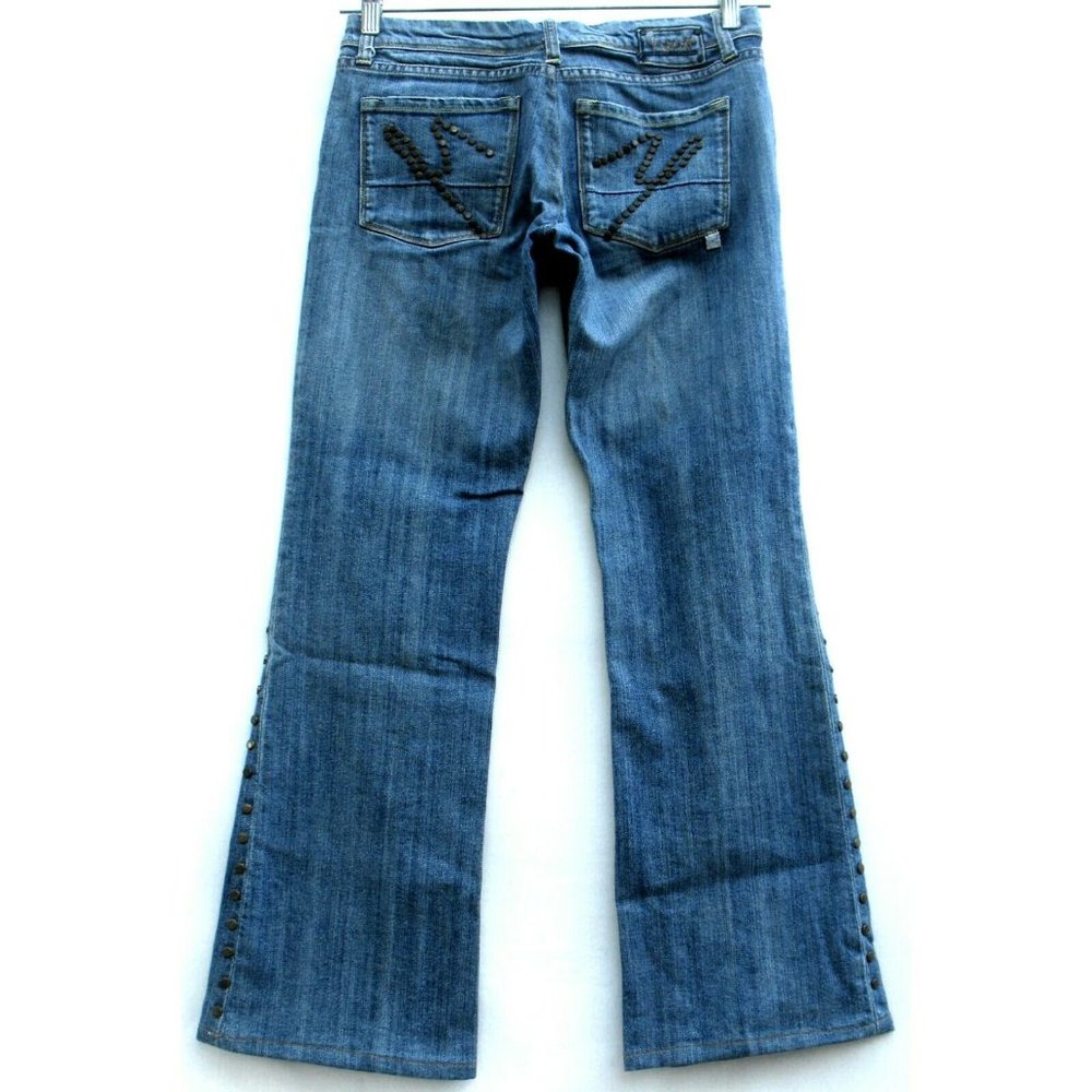 Yank Jeans Wide Leg Bootcut Medium Wash 29 x 30 Studded Stretch Sz 28 (tag)